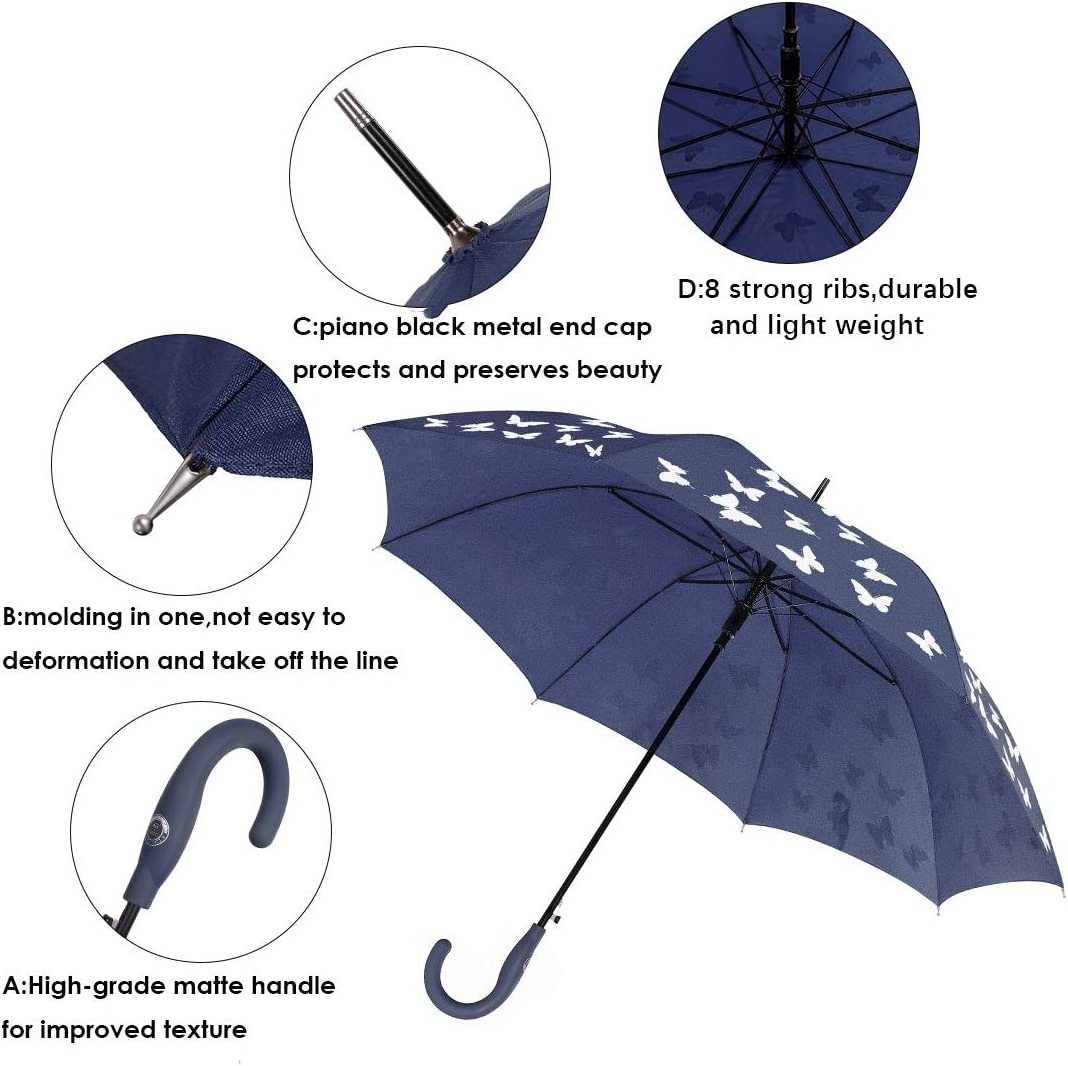 Custom Strong Windproof 16 Panel Wooden Handle Straight Beige Umbrella For Wholesale