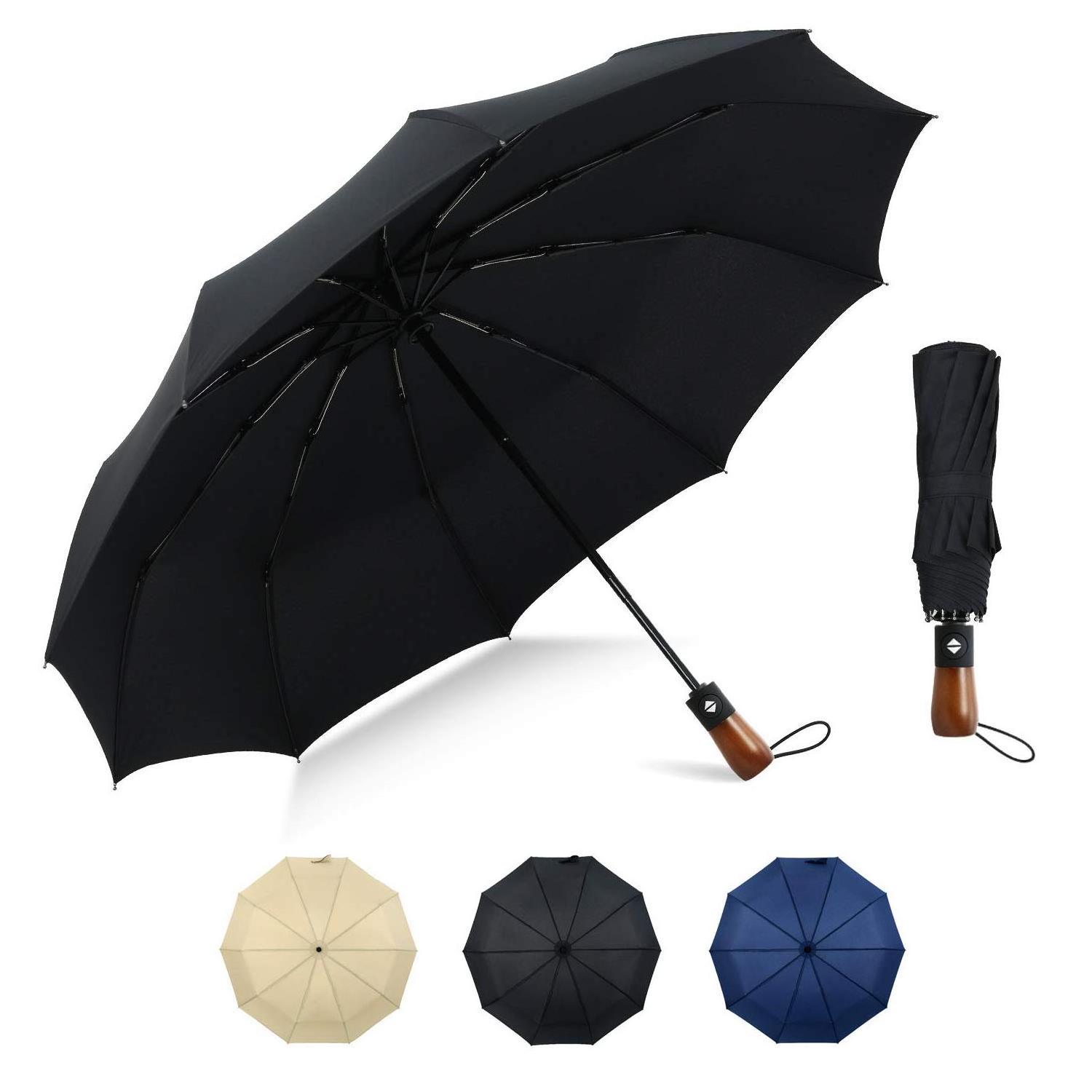 Supplier Travel Umbrella Black Pongee Waterproof Auto Open Paraguas 8 10 12 Ribs 3 Folding Uv Automatic Umbrella