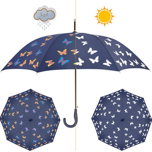 23 inch straight butterfly colorful color changing printing Umbrella for rain and sun