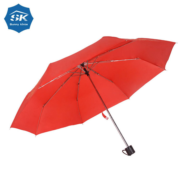 Factory wholesale light weight cheapest steel 3 fold disposable folding umbrella