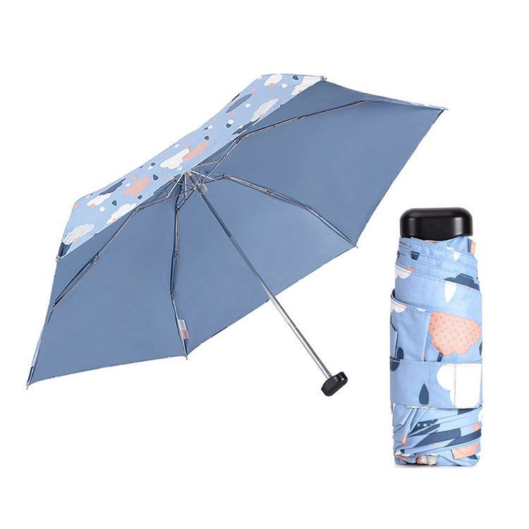 High fashion ladies Cheap custom full printing 5 fold mini uv pocket small umbrella with telescopic shaft small compact umbrella