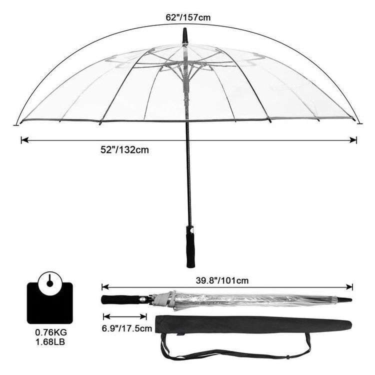 Good Price Of Good Quality Straight EVA Handle Transparent Golf Umbrella 30 inch Clear PVC POE golf umbrella for sale