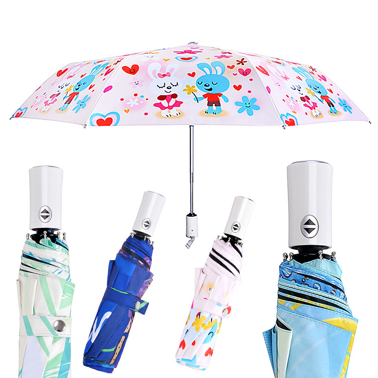 High Quality WindProof Pongee Rain Travel 3 Folding umbrella Auto Open Auto Close Folding Uv Umbrella Automatic