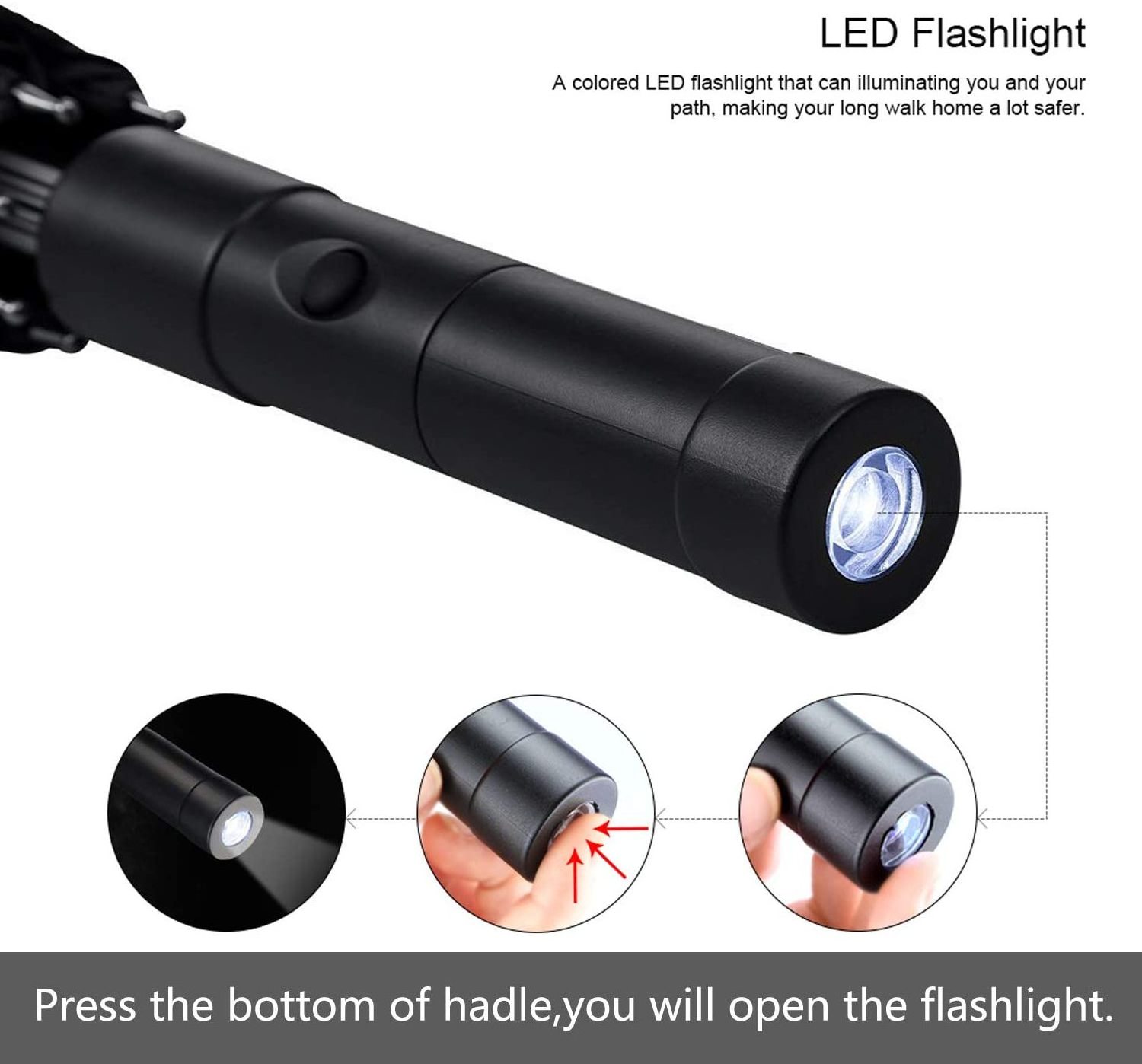 Compact waterproof 190t pongee flashlight LED sun umbrella with sleeve