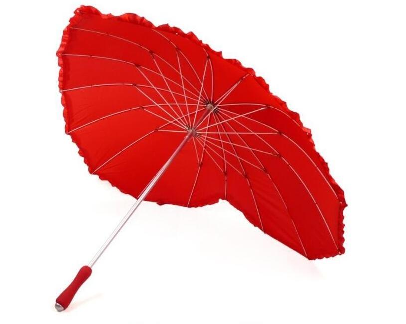 Factory Manual open unique design 16ribs sun lace red heart umbrella for woman