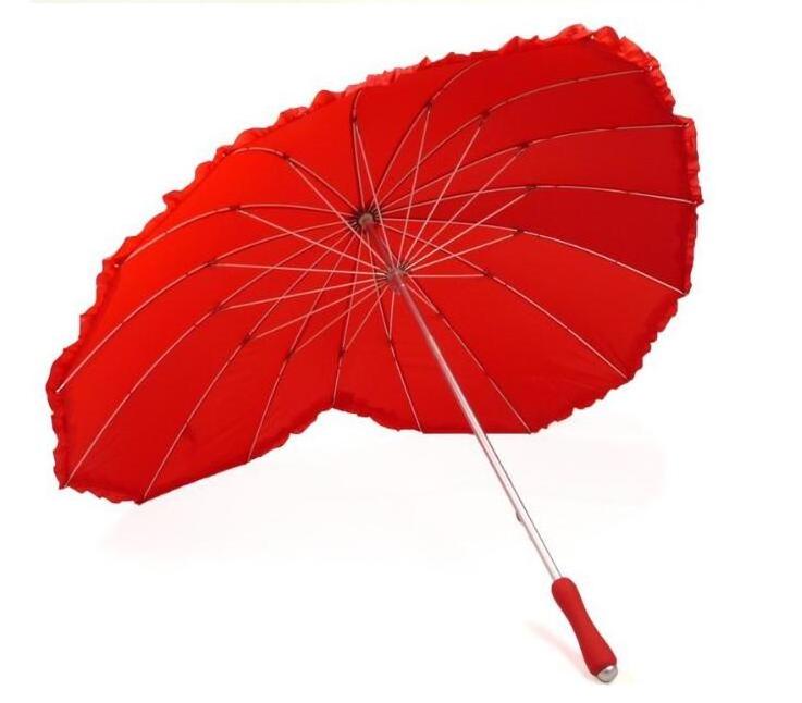 Factory Manual open unique design 16ribs sun lace red heart umbrella for woman