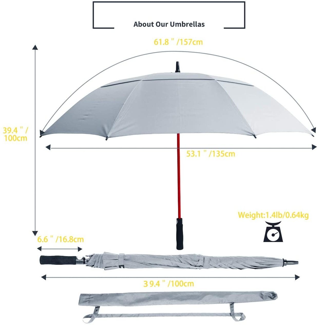 30 inch vented multi color golf umbrella two layers yellow golf subway 30 inch golf umbrella orange