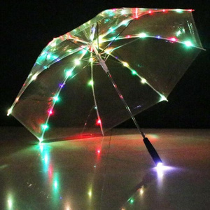 Wholesale 8 ribs manual kids Colorful flashlight offset umbrella clear with solar led lights