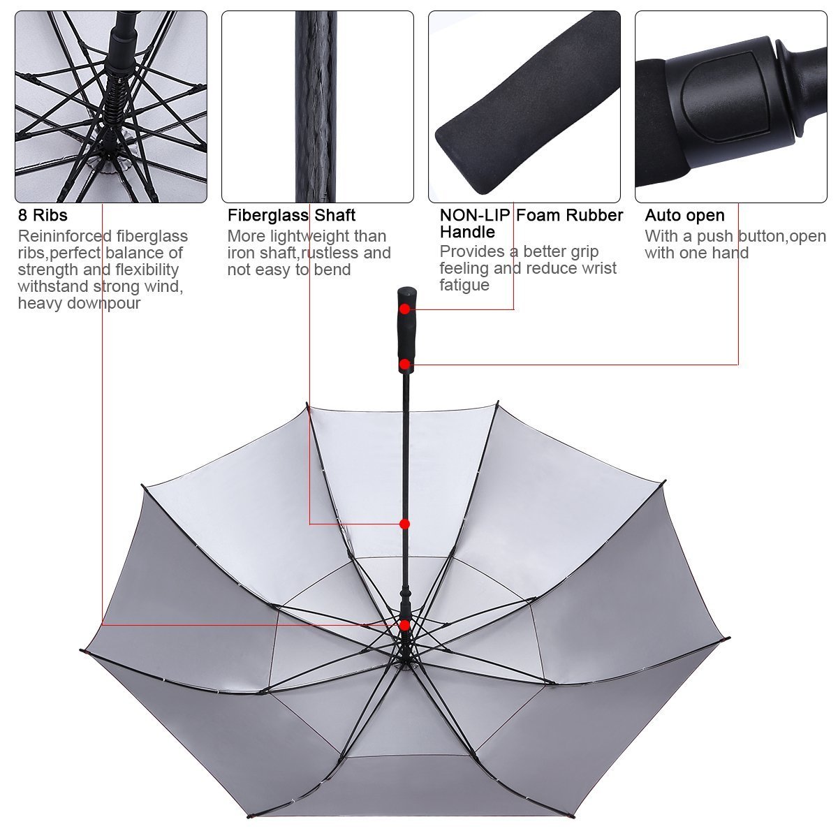 Light weight 68inch over size carbon fiber golf umbrella navy blue double canopy  with logo windproof