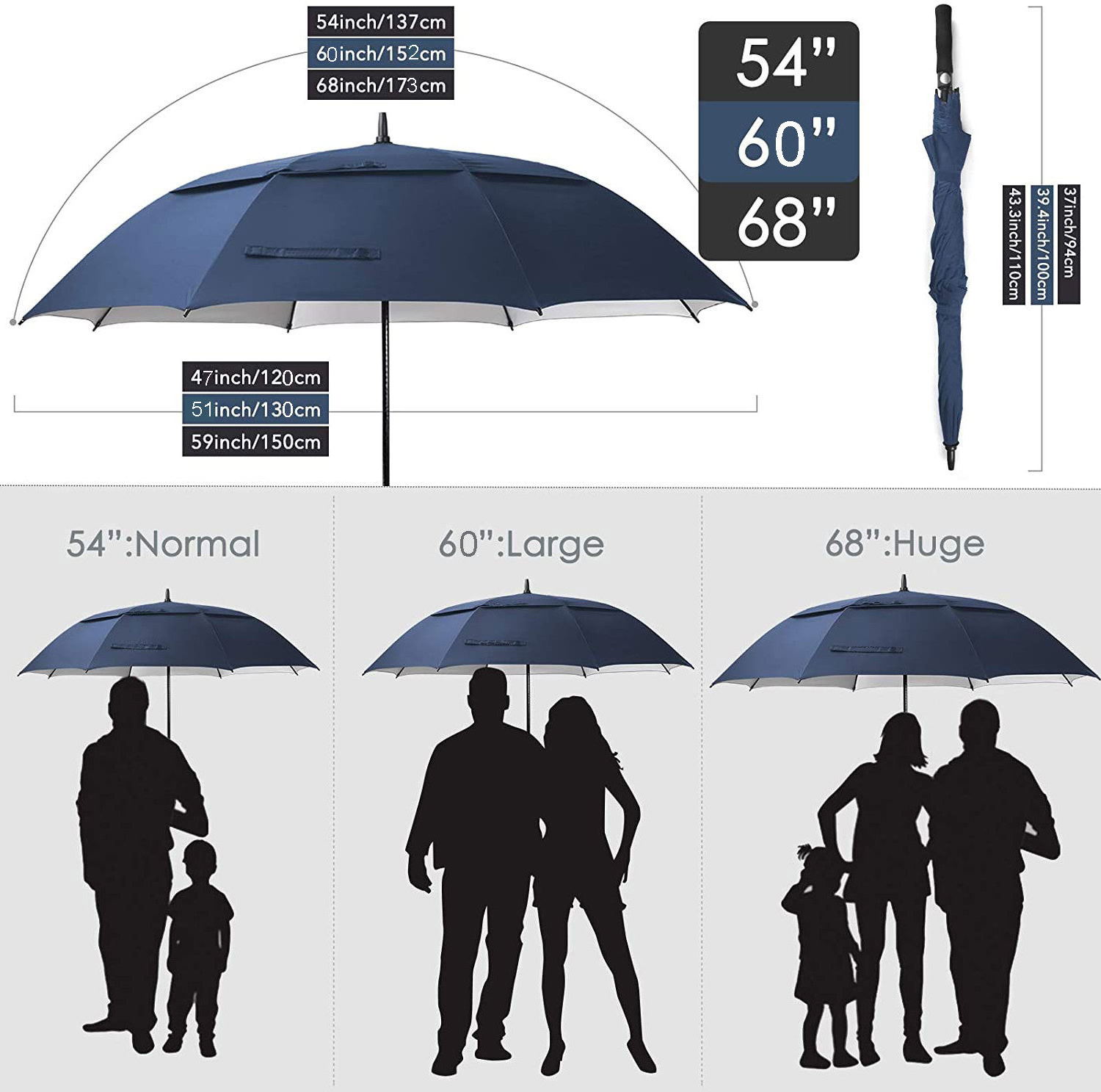 2024 Best Selling 30-Inch Sier Waterproof Golf Umbrella With Double Canopy Sier Coated Base For Rain For Golf Enthusiasts