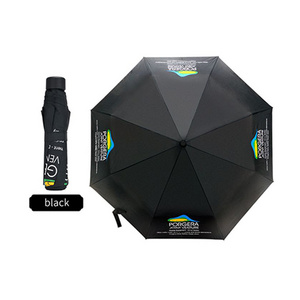 Hot sale promotion cheap lightweight mini pocket umbrella with logo travel rainy 3 folding black umbrella manual open and close