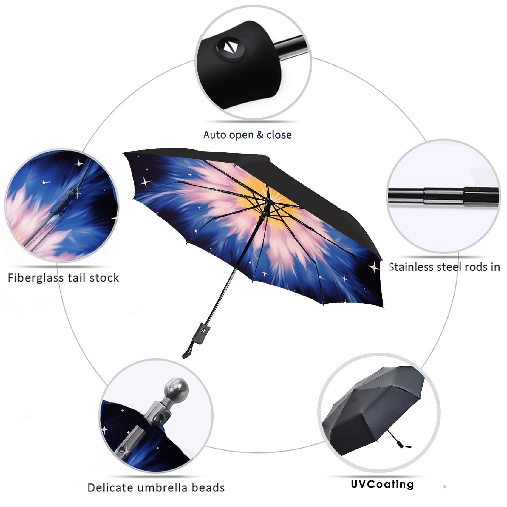 Windproof Travel Umbrellas for Rain Black Folding Umbrellas 10 RIBS Automatic Wind Resistant Backpack Umbrella