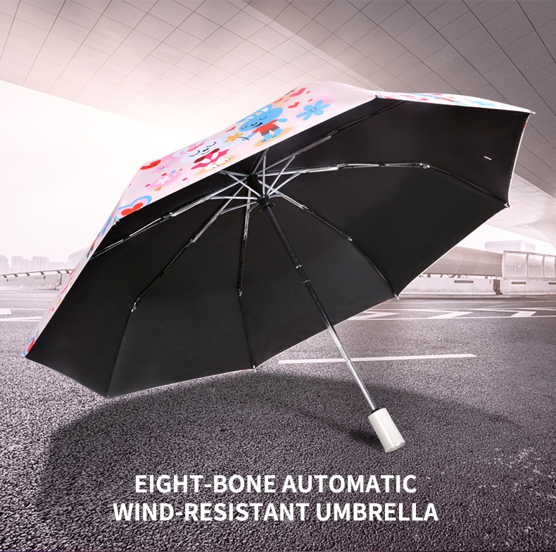 Heat transfer full printing design umbrella 5 stage with uv protect uv fashion automatic foldable umbrella auto open c