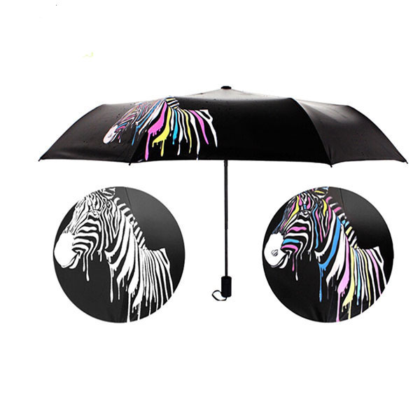 Novelty 2023 color change met water multi color custom logo 3 folding umbrella for sale an umbrella with a straight handle