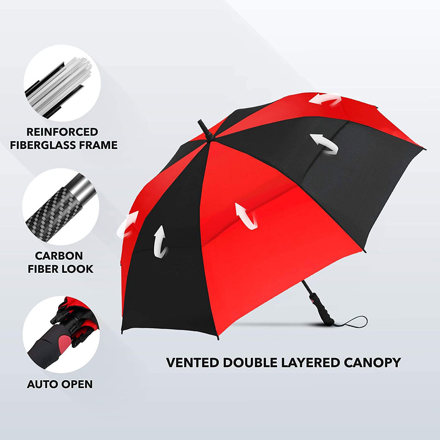 wholesale auto Black red two-tier double canopy 62/68-inch oversize windproof golf umbrella