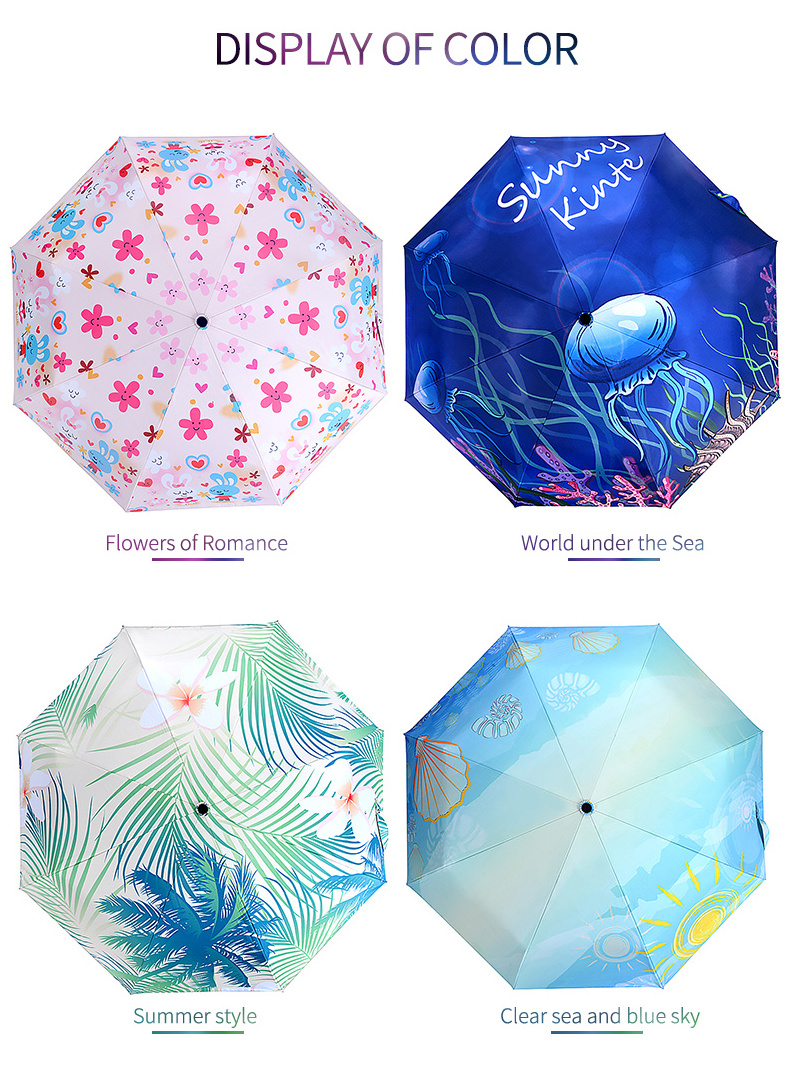 Heat transfer full printing design umbrella 5 stage with uv protect uv fashion automatic foldable umbrella auto open c