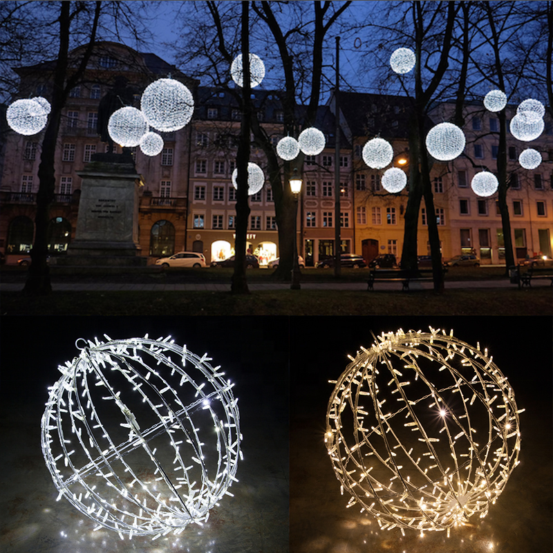 Outdoor Christmas light balls lights large LED Xmas spheres for street motif commercial decorations