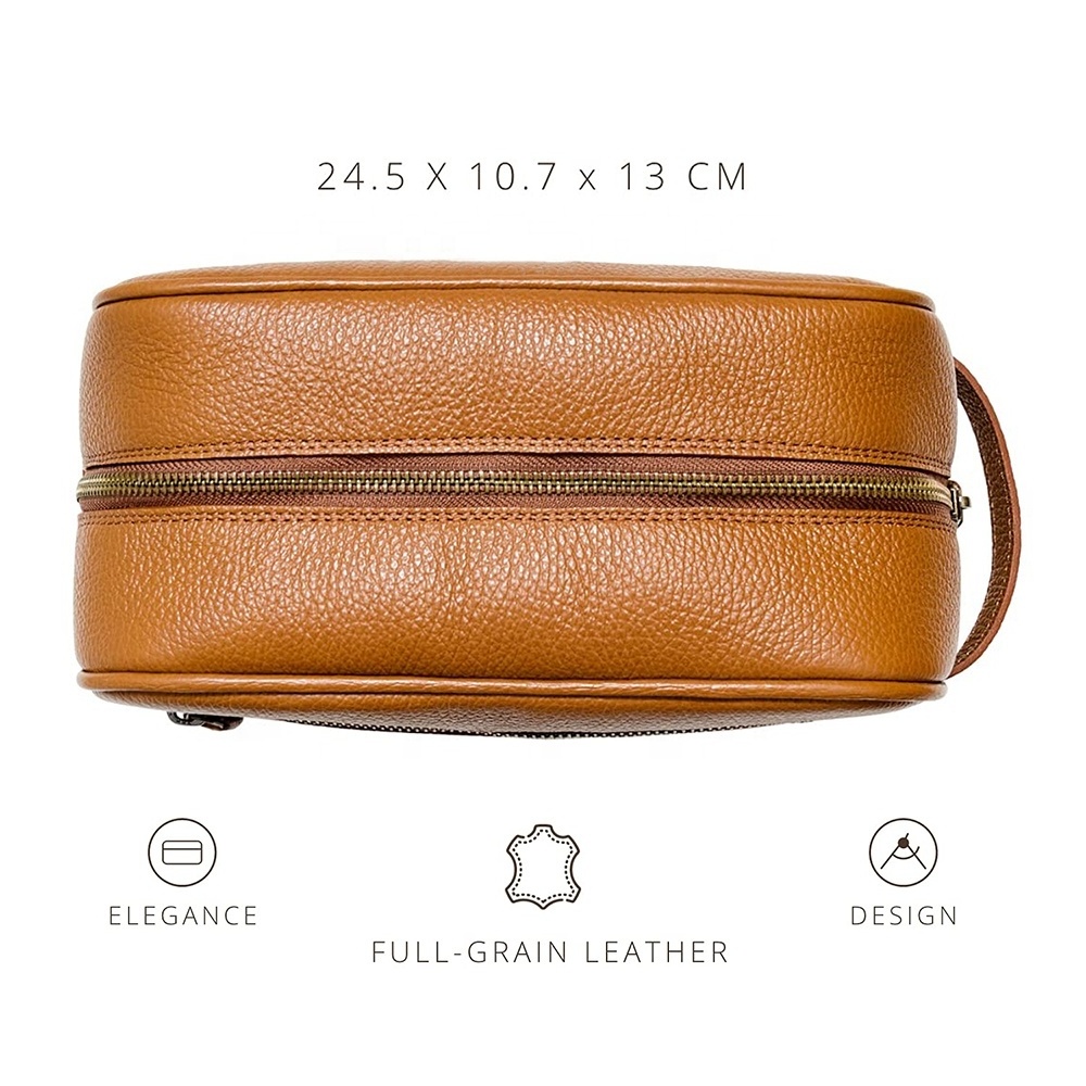 Cosmetic bags & cases shaving bag custom travel mens luxury leather toiletry bag with 2 zipper closure