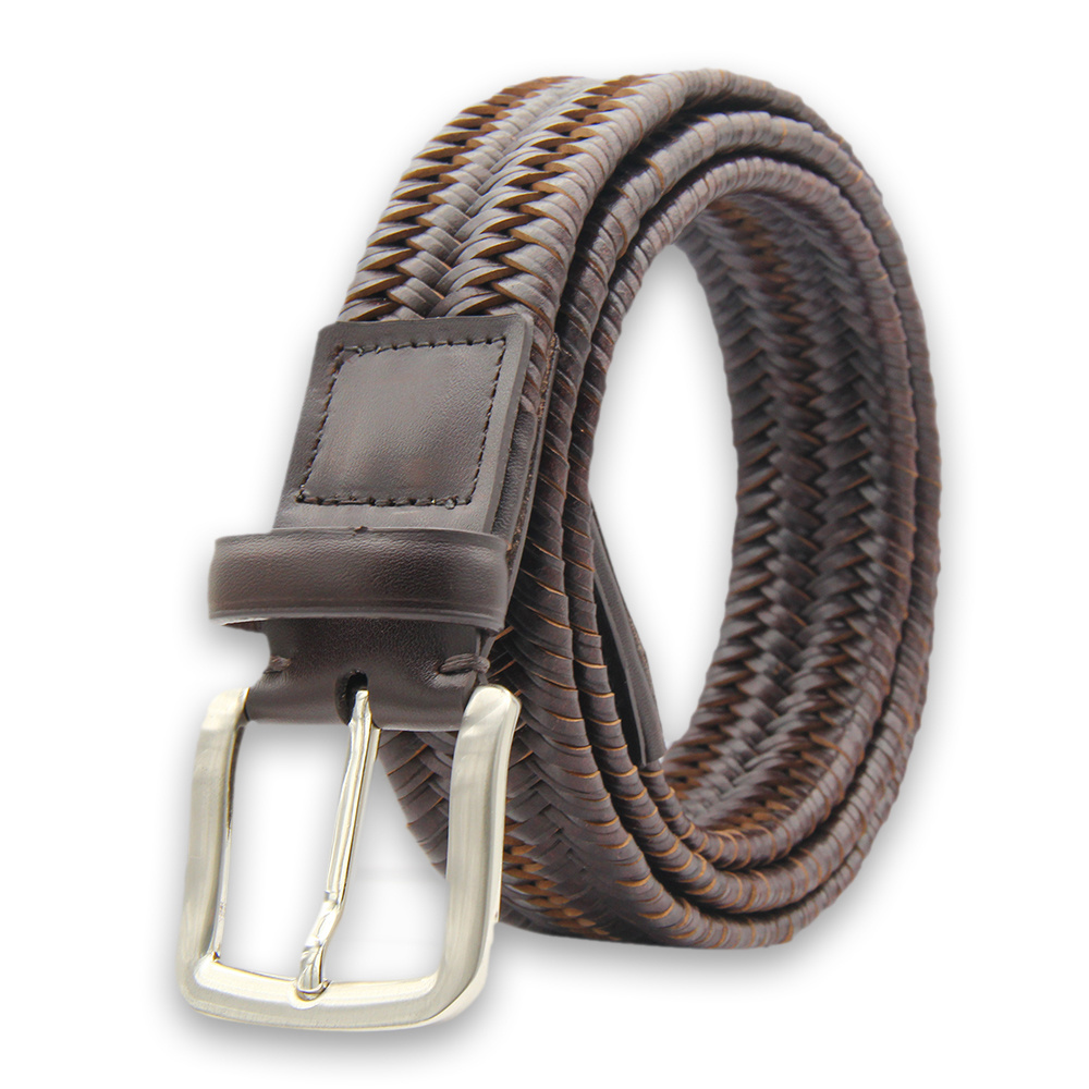 Braided Genuine leather belt stretchy leather weaved belt for men