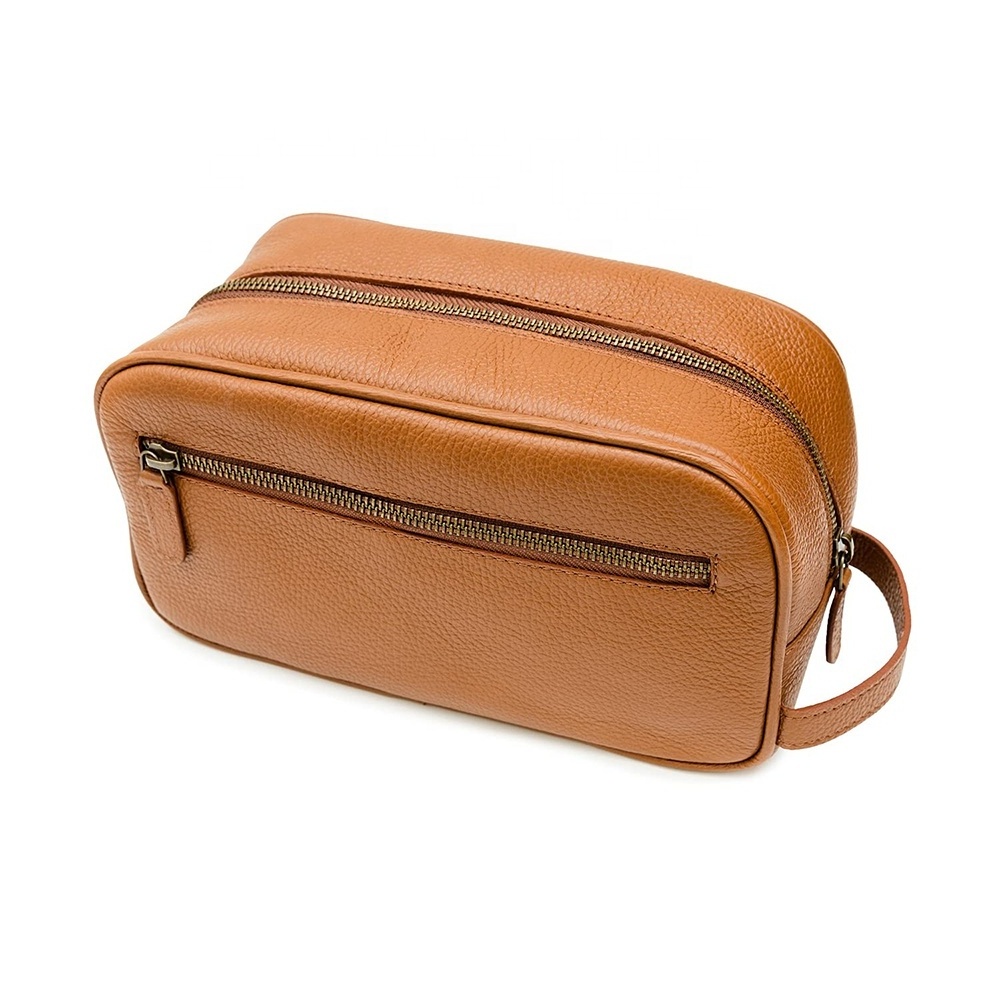 Cosmetic bags & cases shaving bag custom travel mens luxury leather toiletry bag with 2 zipper closure