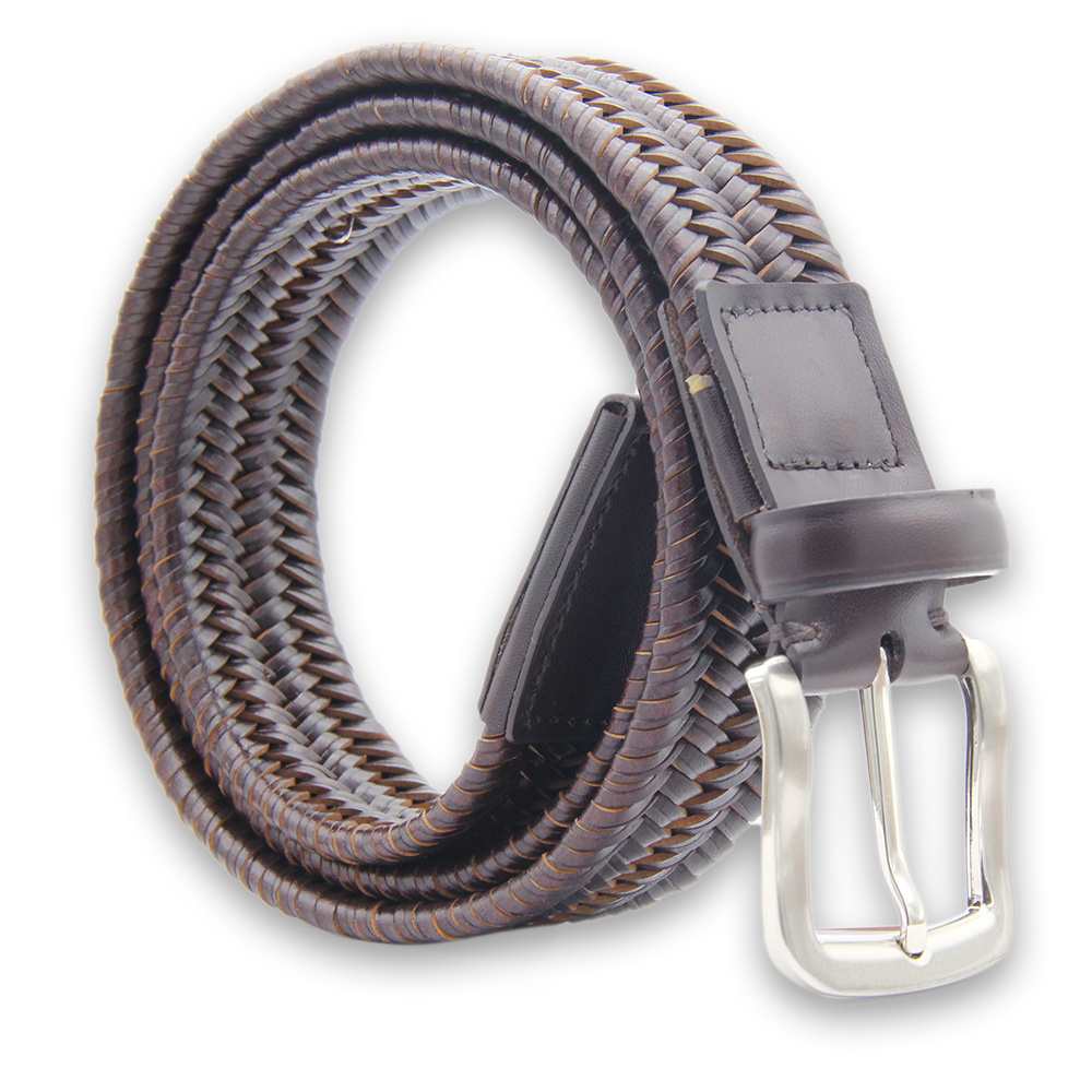 Braided Genuine leather belt stretchy leather weaved belt for men