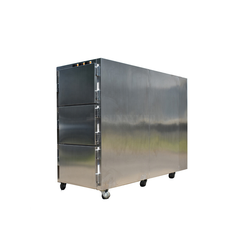 SY-STG03 stainless steel funeral equipment 3door cadaver freezer mortuary trolley freezer