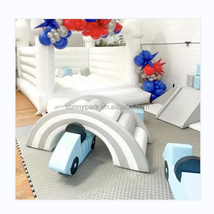 High quality soft play children soft blocks play toys white bounce house balls kids soft play bridge with white fence