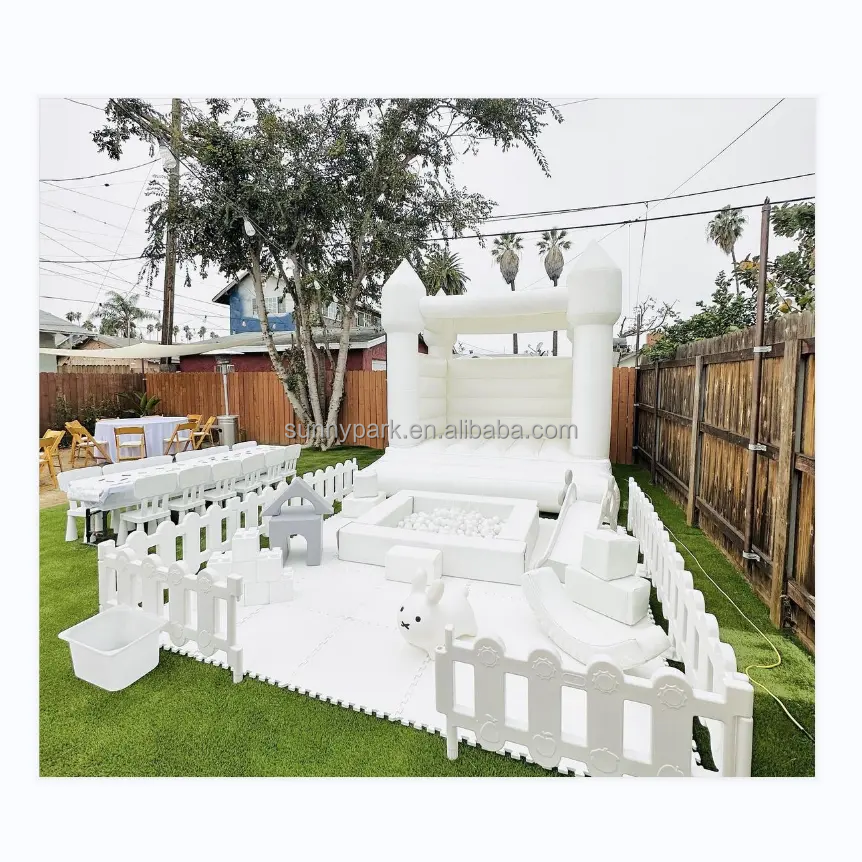 High quality soft play children soft blocks play toys white bounce house balls kids soft play bridge with white fence