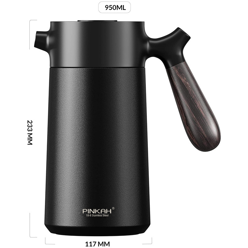 PINKAH 960ML Matt Black Stainless Steel Double Wall Vacuum Insulated Large Thermal Brewer French Press Coffee Maker