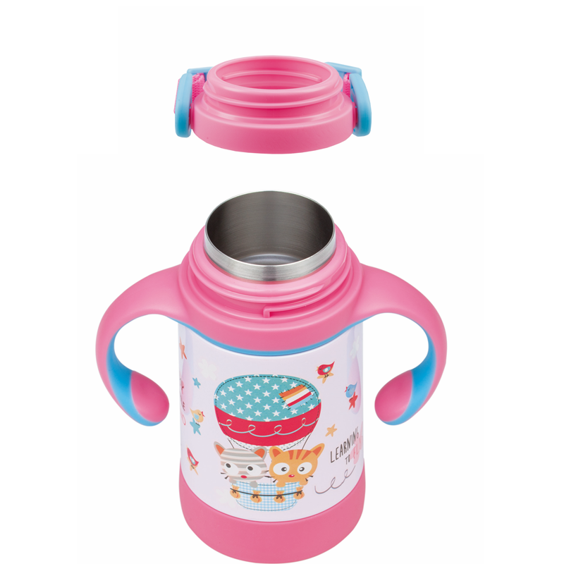 PINKAH logo-designed school kids' thermal vacuum straw bottle 18/8 double wall stainless steel flask for water with lid