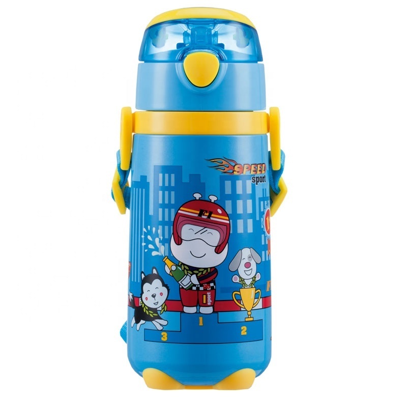 PINKAH thermos kids tumbler water bottle 440ml straw shoulder strap 18/8 stainless steel vacuum flask