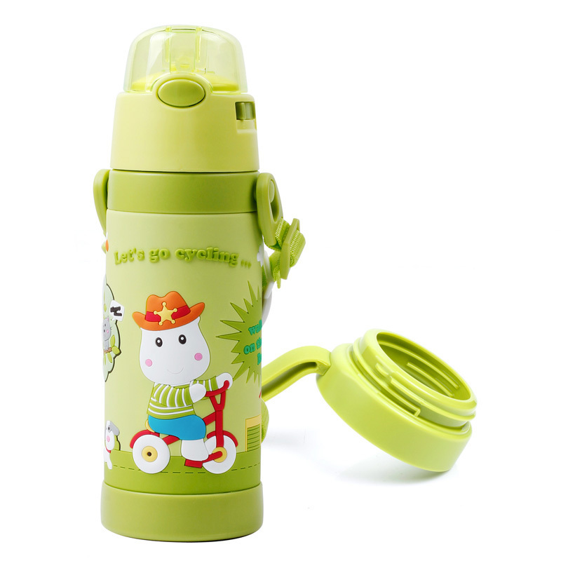 PINKAH two-in-one kids water bottle 3D cartoon sleeve printed stainless steel vacuum thermos flask bpa free