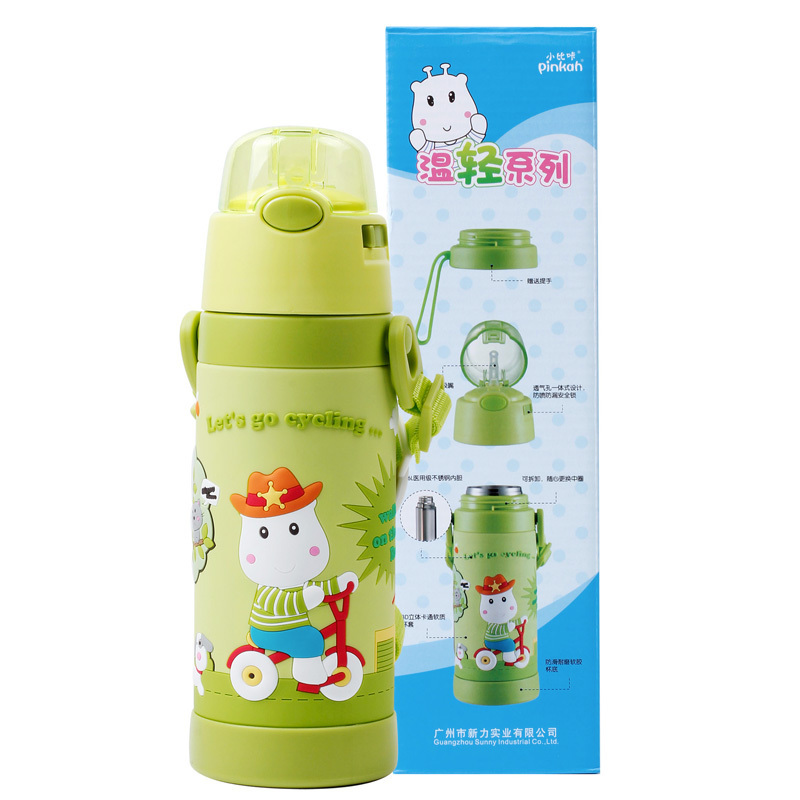 PINKAH two-in-one kids water bottle 3D cartoon sleeve printed stainless steel vacuum thermos flask bpa free