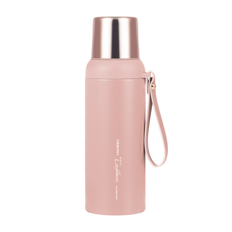 PINKAH custom logo 600ML Durable Leakproof Metal Thermos Stainless Steel Vacuum Sports Water Bottle with strap