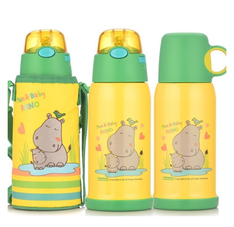 PINKAH 18/8 stainless steel double wall carton printed kids thermos flask water bottle with flip top