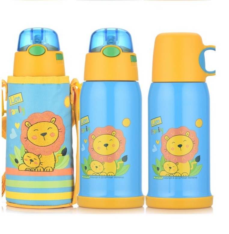 PINKAH 18/8 stainless steel double wall carton printed kids thermos flask water bottle with flip top