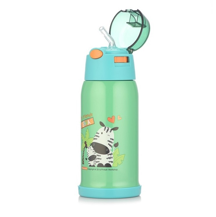 PINKAH 18/8 stainless steel double wall carton printed kids thermos flask water bottle with flip top