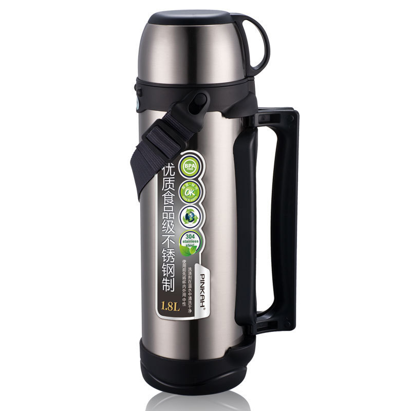 PINKAH 1800ml Vacuum Insulated Travel Pot With Handle and Strap Double Wall Stainless Steel Flask & Thermos Sport Water Bottle