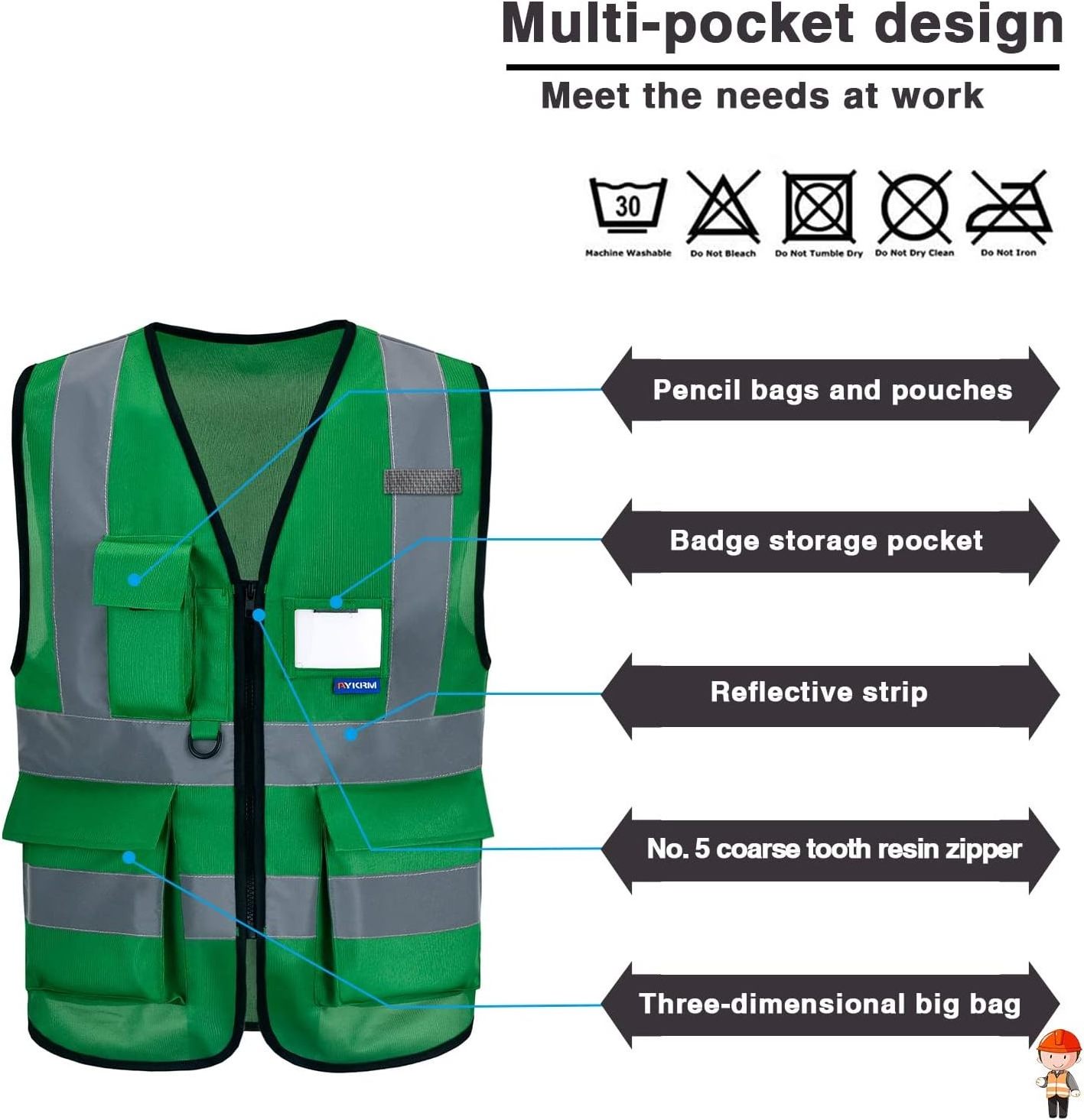 New Design Customized Logo Construction Safety Vest Reflective Clothing Reflector Safety Hi vis Vest With Pocket