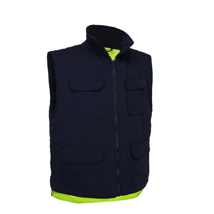 custom Men Multi Pockets cotton Cargoes Waistcoat vest for reversible padding security high visibility construction worker vest