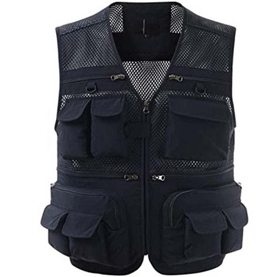 black workwear multi pocket Waistcoat  photographer camera tactical cargo custom black work uniform vest