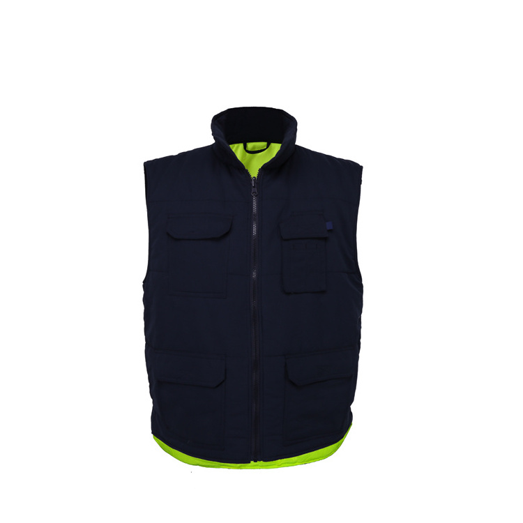 custom Men Multi Pockets cotton Cargoes Waistcoat vest for reversible padding security high visibility construction worker vest