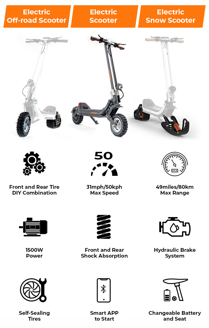 FIRST 3 IN 1 Electric Snowmobile 1800w All Terrain Foldable Multi-Speed Electric Snow Scooter