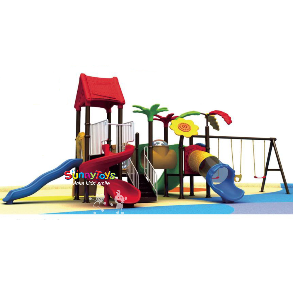 Plastic slides with seesaw and swing playground inflatable