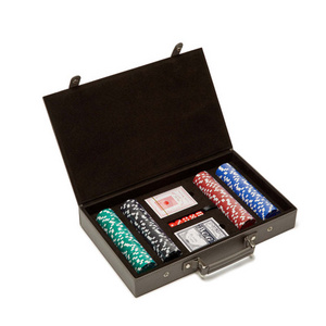 Factory Wholesale PU Leather Case with 200 Chips Set Plastic Poker Chip with Box