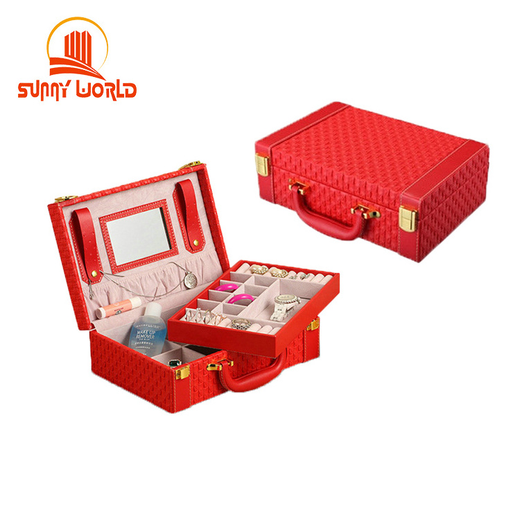 Custom pvc leather jewelry box organizer display jewellery box storage case with lock