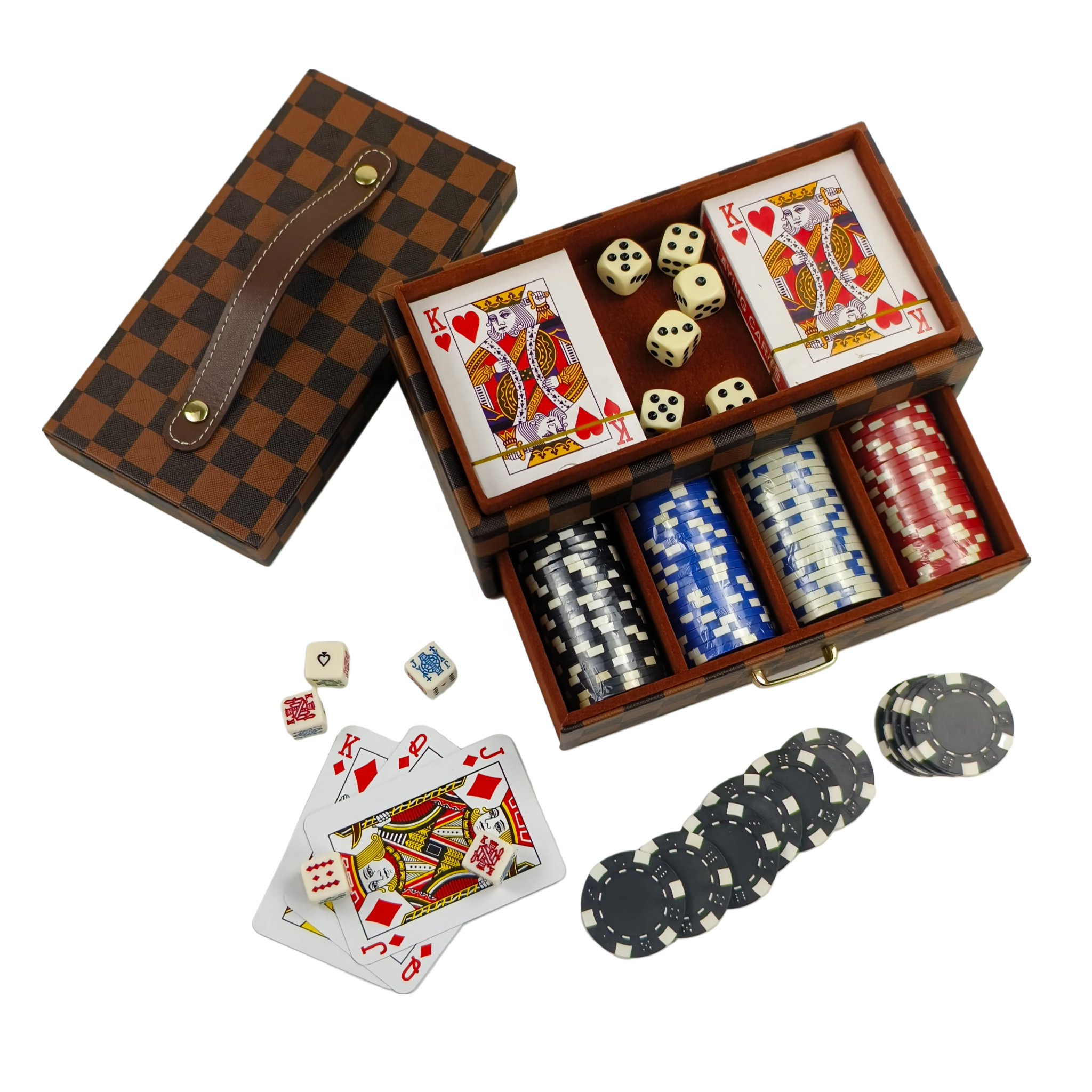 Customized ABS Classic Casino Chips 4 Colors Texas Poker Chips Set Game Metal Style Packing Dice Playing Card Set