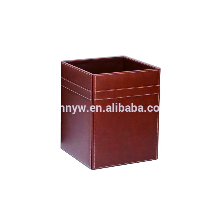 Customize PU Leather Waste Can Storage Box Garbage Basket Rubbish Bin Trash Bin