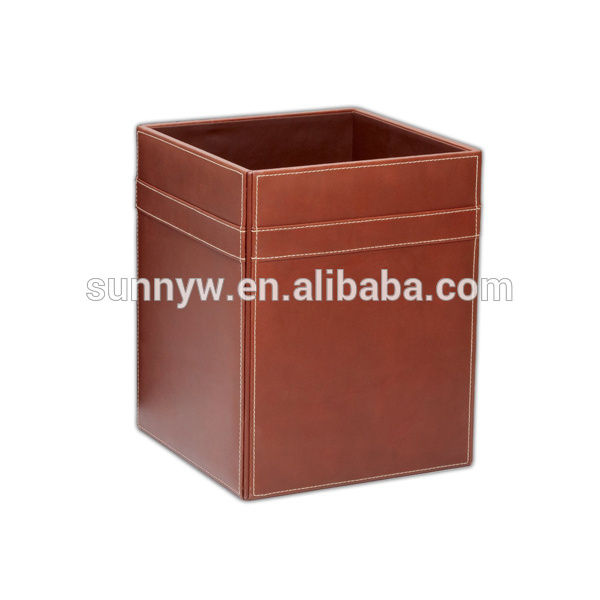 Customize PU Leather Waste Can Storage Box Garbage Basket Rubbish Bin Trash Bin