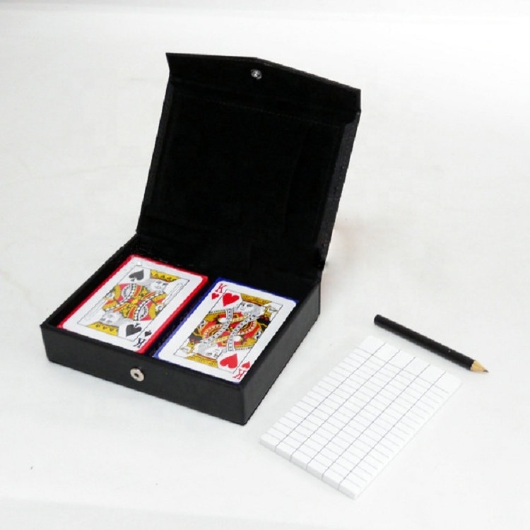 Custom PU Leather Poker Card Box Gambling Gift box 2 Sets Playing Cards Game set